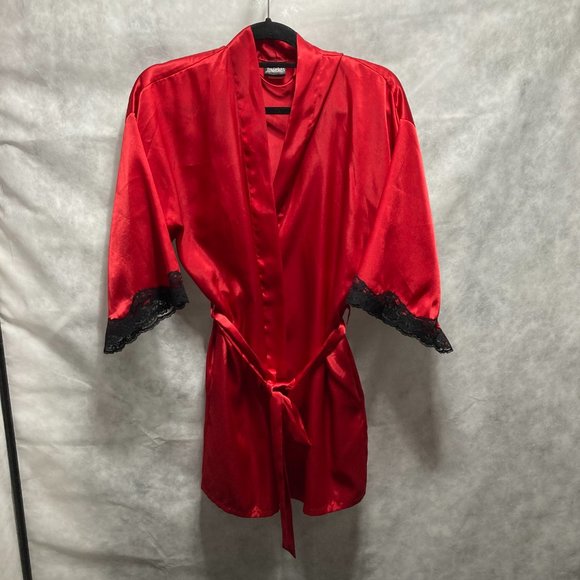 FREDERICKS OF HOLLYWOOD Harlow Satin Kimono Red Black Robe Womens Small - Picture 8 of 16